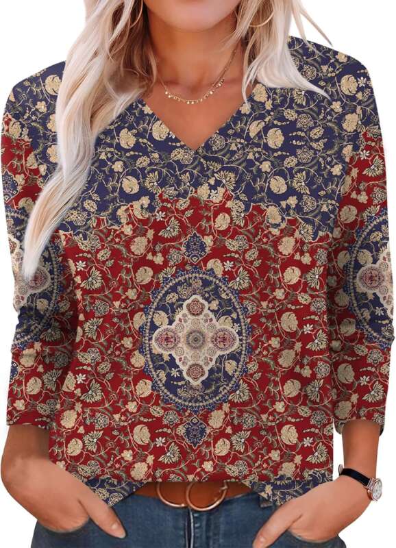 XIEERDUO Long Sleeve Shirts for Women V Neck Fall Tops Basic Tunic Tops Loose Fit Dressy 2025 - Image 5